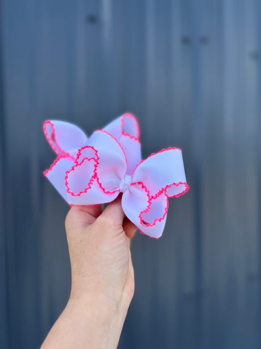 Neon Pink moonstitch ribbon bows - piggies and singles