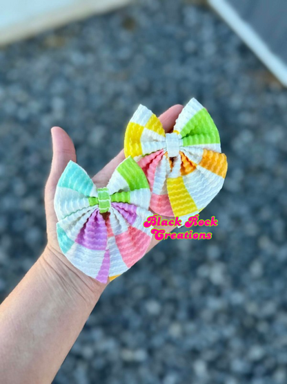 summer checkered waved bows - all styles LEAVE HARDWARE IN NOTES PLZ (CLIP OR NYLON)