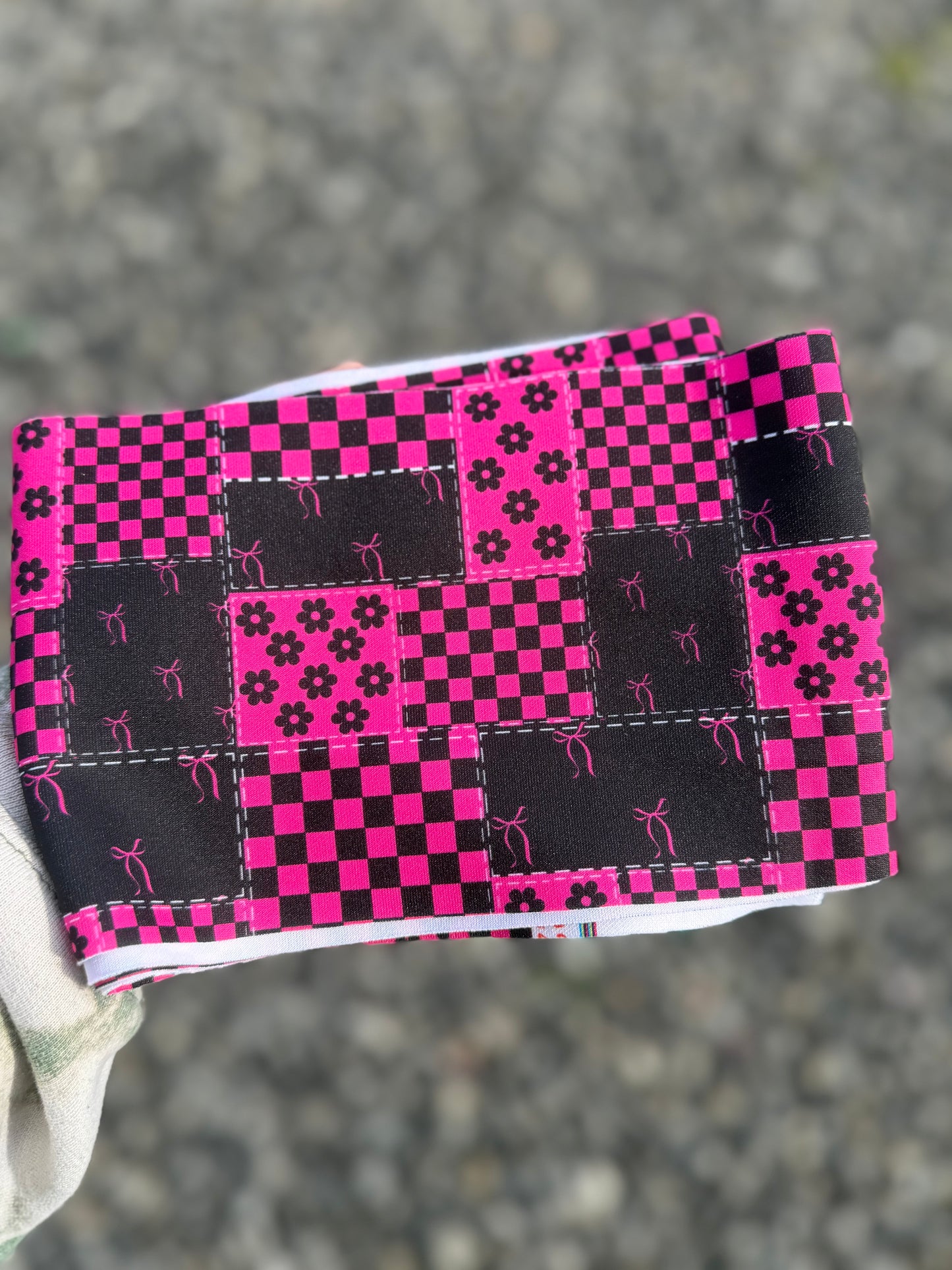 Pink & black patchwork bows - all styles LEAVE HARDWARE IN NOTES PLZ (CLIP OR NYLON)