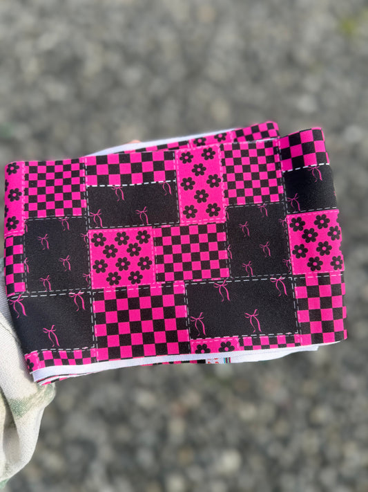 Pink & black patchwork bows - all styles LEAVE HARDWARE IN NOTES PLZ (CLIP OR NYLON)