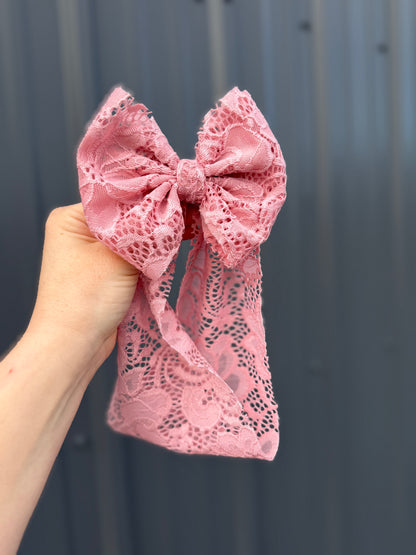 Pink lace bows - all styles LEAVE HARDWARE IN NOTES PLZ (CLIP OR NYLON)