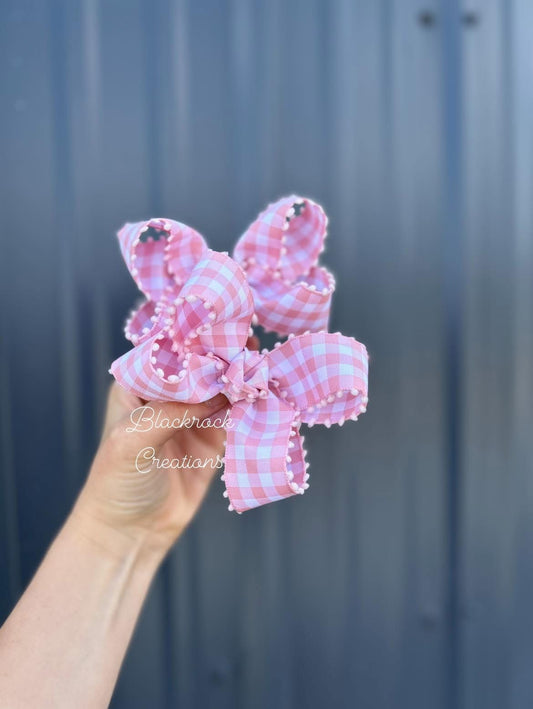 Pink gingham ribbon bows - piggies and singles