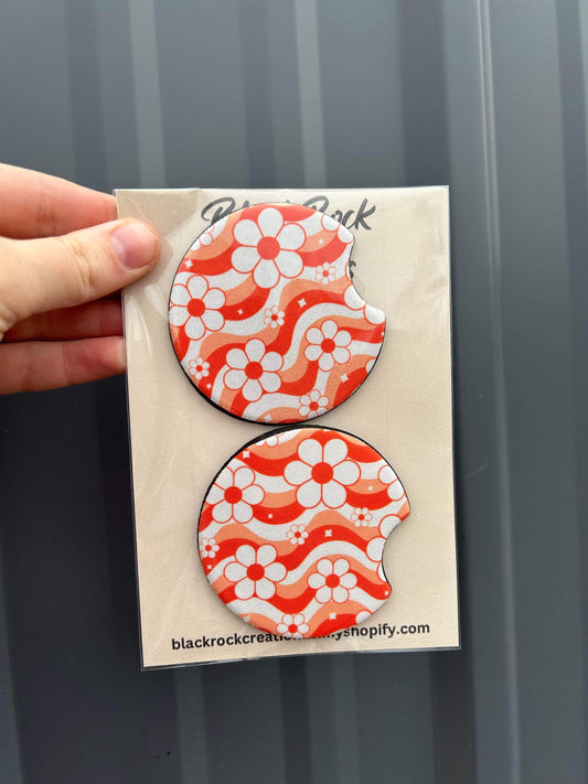 Boho floral neoprene car coasters