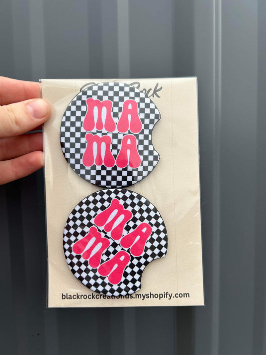 Mama checkered neoprene car coasters