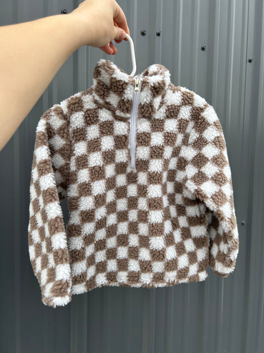 Sherpa toddler pullover - taupe checkered