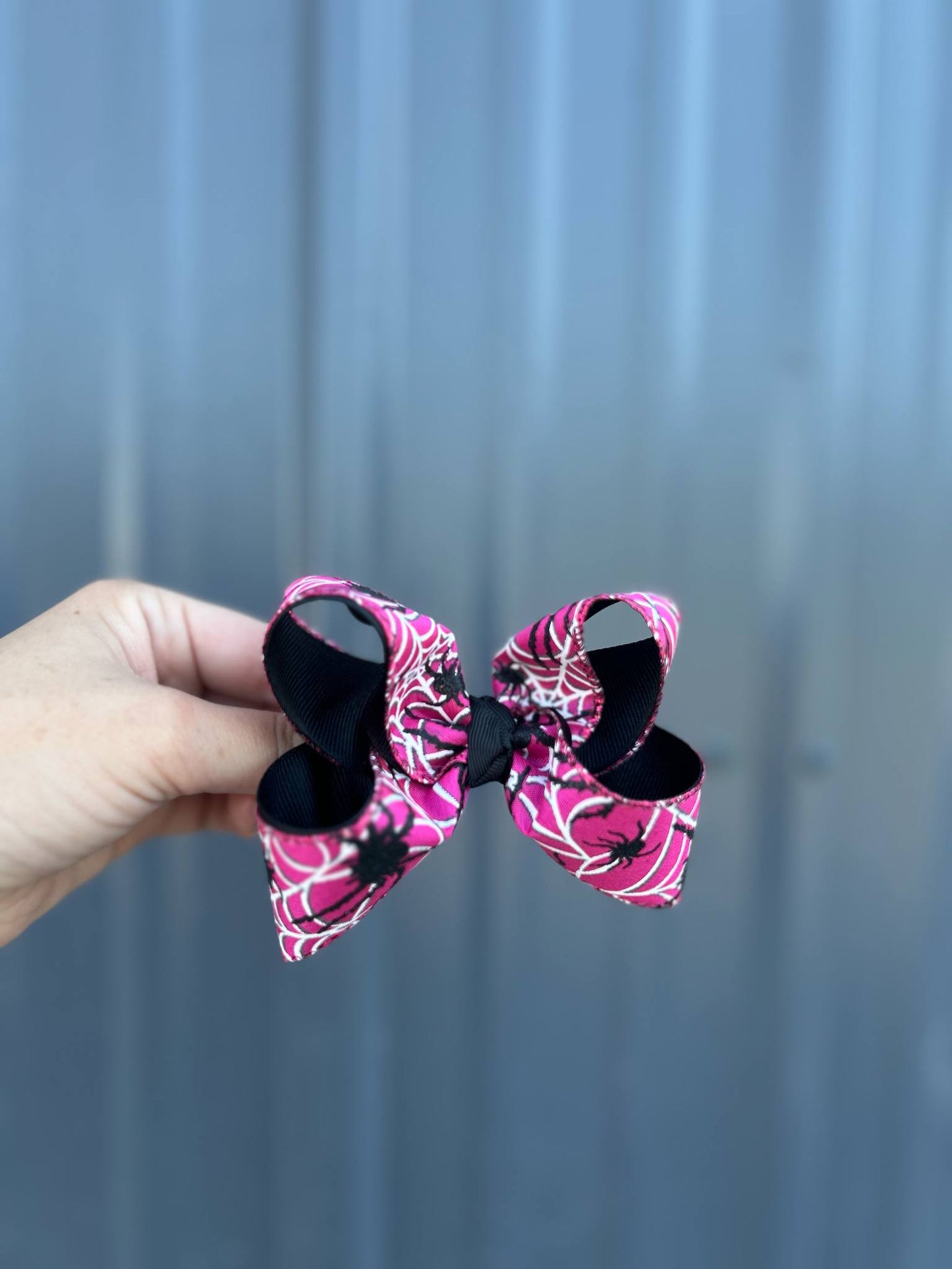 Pink spider web ribbon bow - 4" or 3.5"