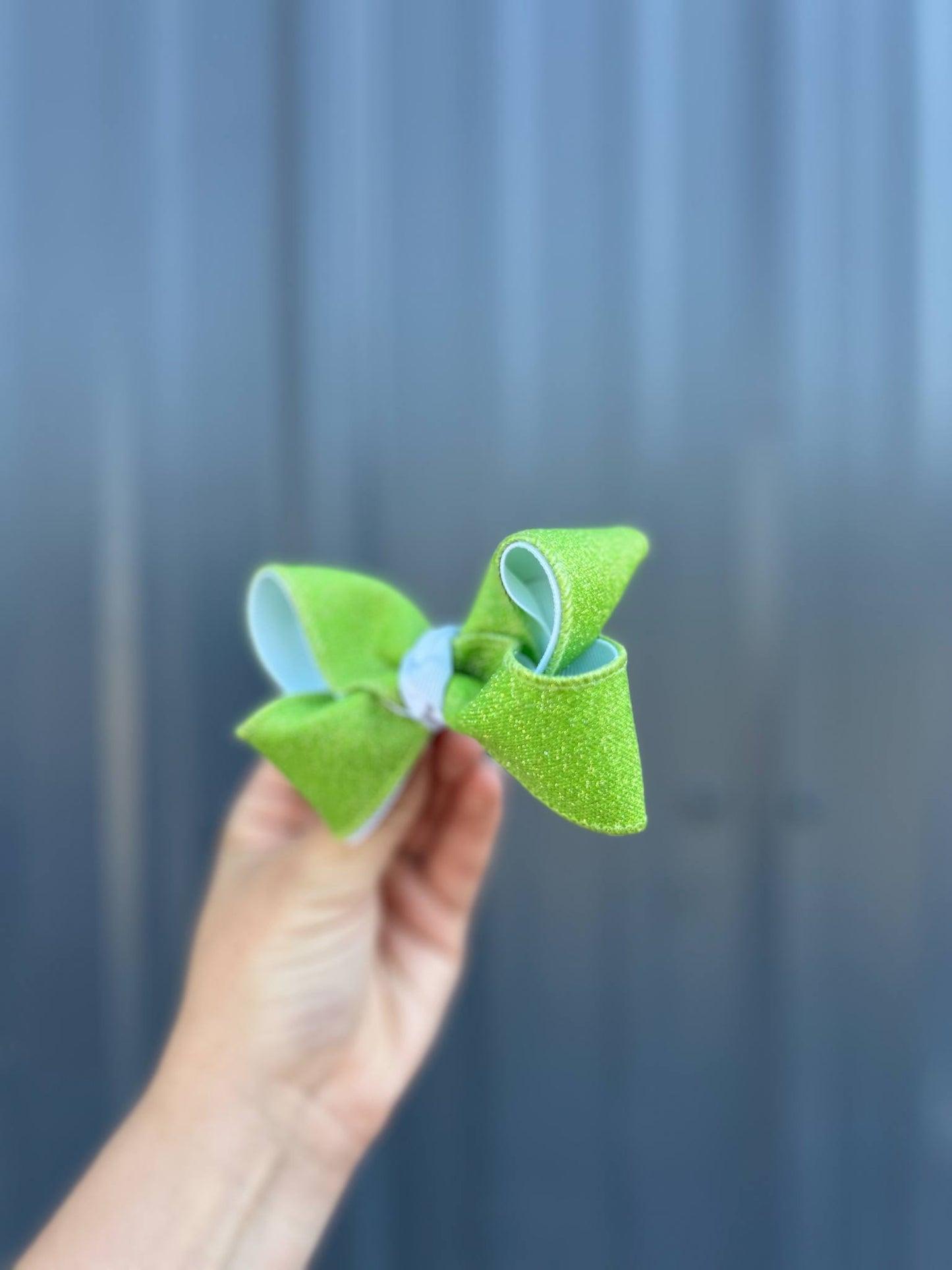 Lime green glitter ribbon bow - 4" or 3.5"