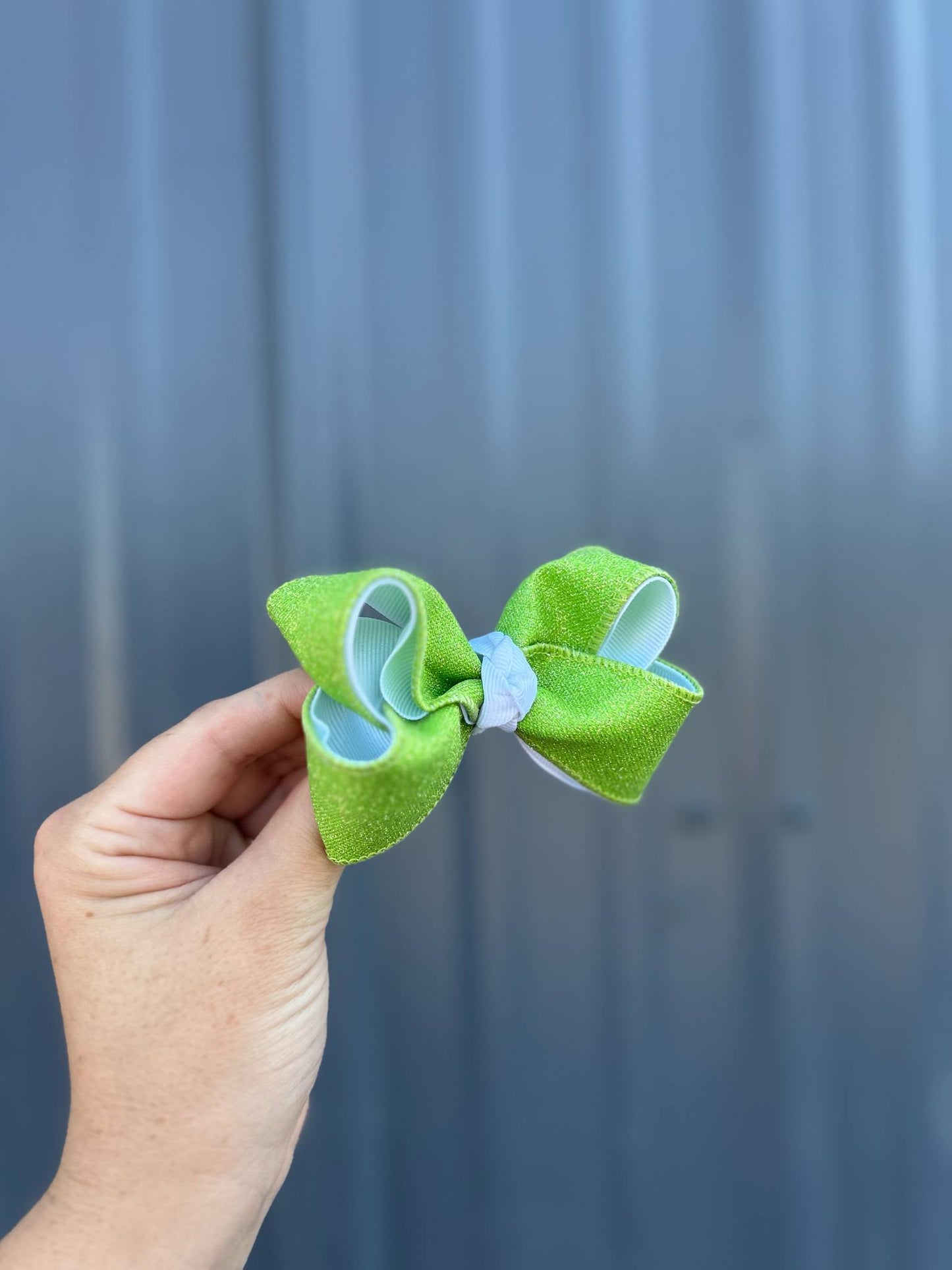 Lime green glitter ribbon bow - 4" or 3.5"