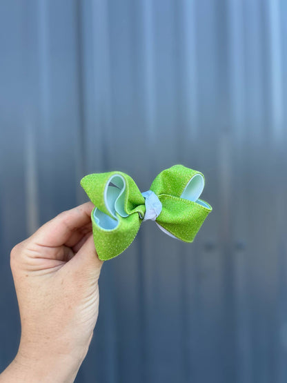 Lime green glitter ribbon bow - 4" or 3.5"