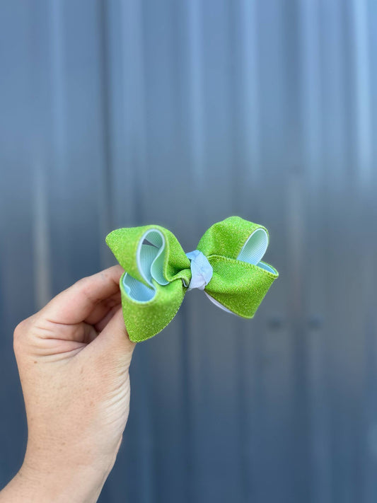 Lime green glitter ribbon bow - 4" or 3.5"
