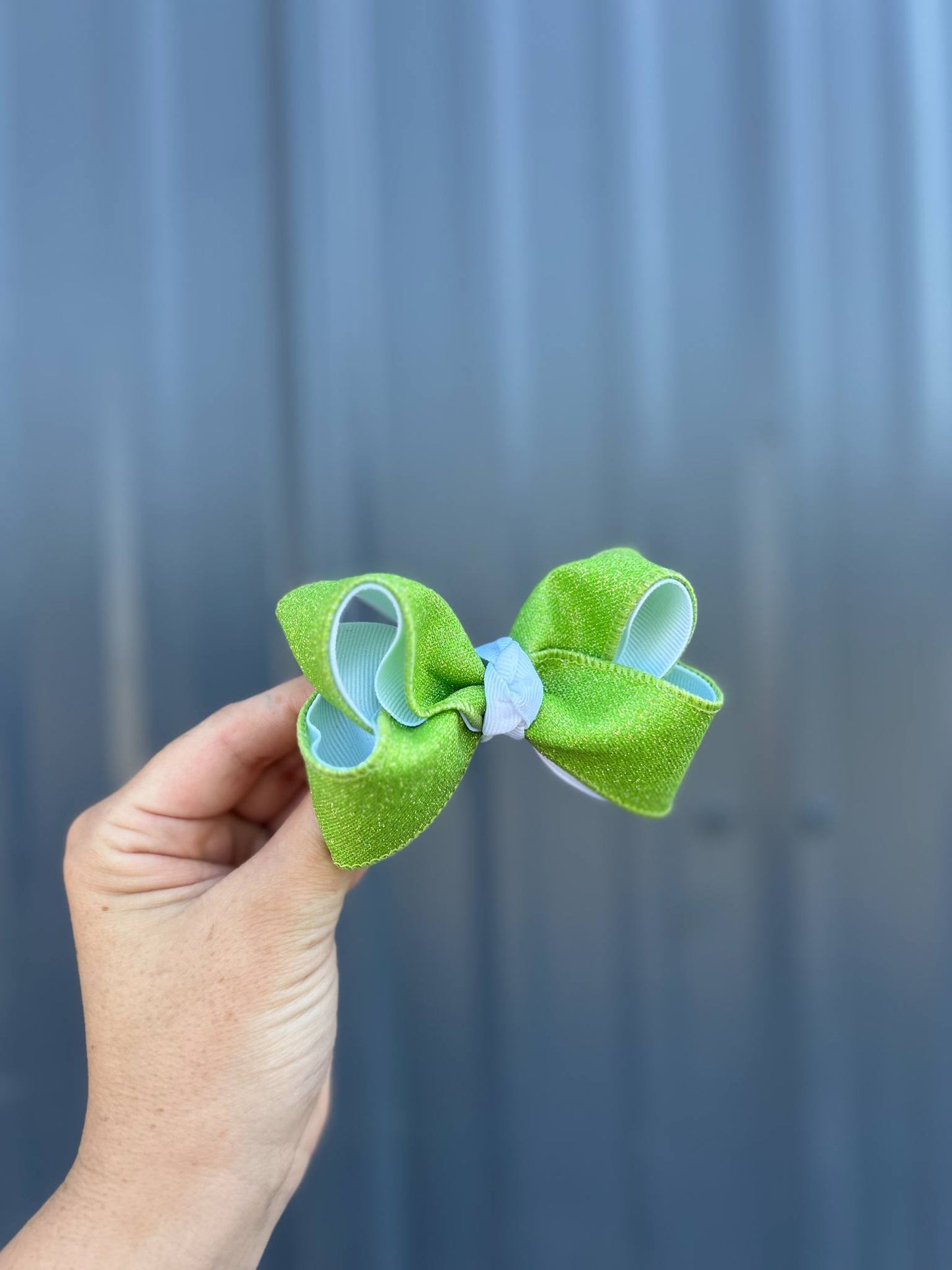 Lime green glitter ribbon bow - 4" or 3.5"