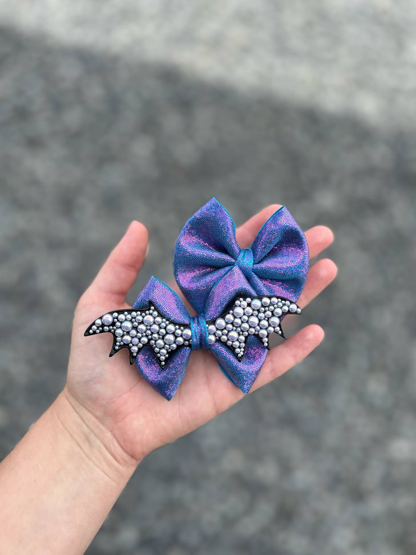 BOW ONLY LISTING Custom Pearl bat wings holo bows - many styles & colors
