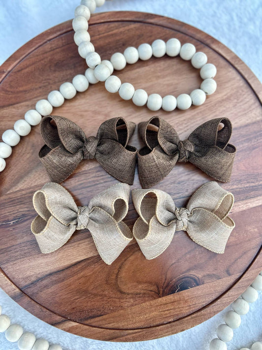 Brown neutral canvas ribbon bows - more sizes