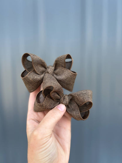 Brown neutral canvas ribbon bows - more sizes