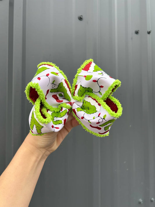 Green fur ribbon bows - 5"