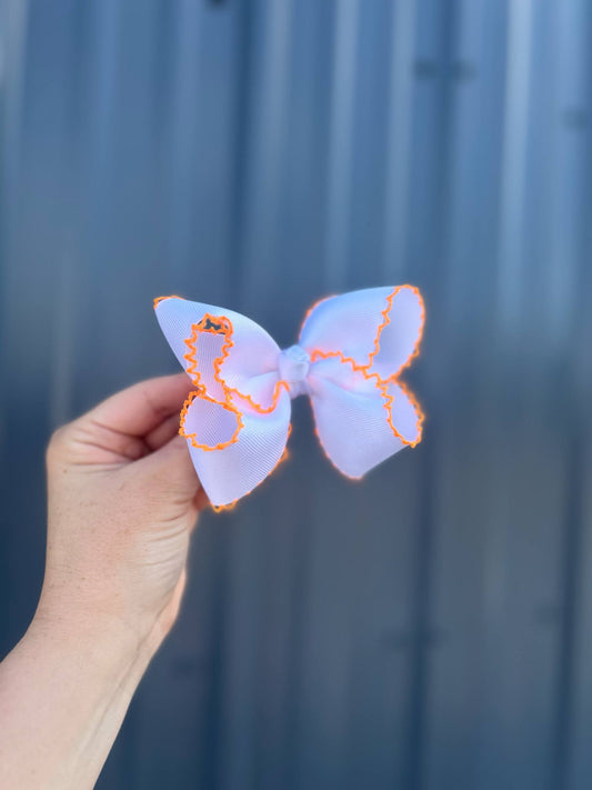 Neon orange moon stitch ribbon bow