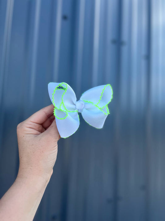 Neon green moon stitch ribbon bow