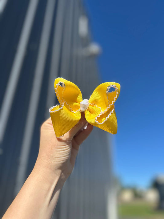 Yellow moon stitch ribbon bow