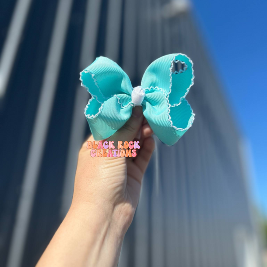 Aqua blue moon stitch ribbon bow