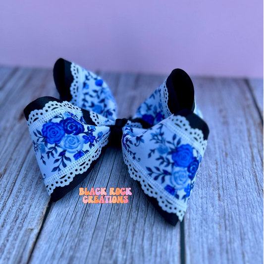 6" Blue Roses Ribbon Bow