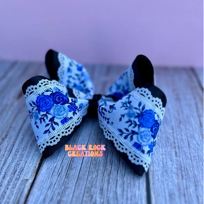 6" Blue Roses Ribbon Bow