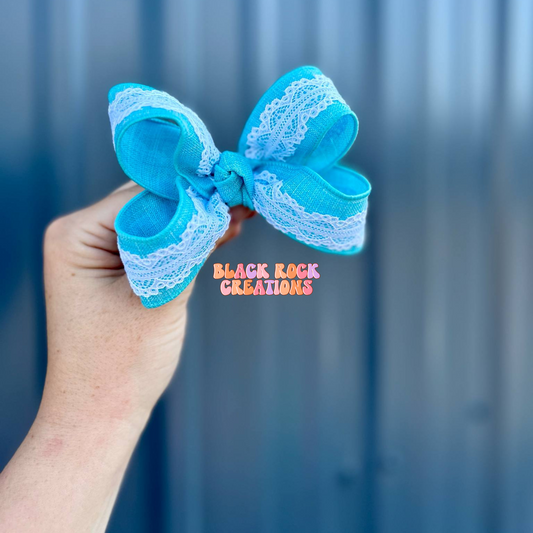 Blue With Lace Ribbon Bow - more sizes