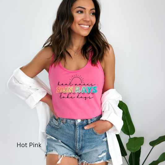 boat waves sun rays lake days tank top