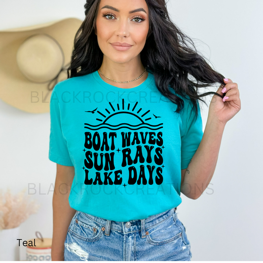 boat waves sun rays lake days tshirt bella canvas