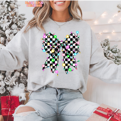 Christmas lights checkered bow sweatshirt