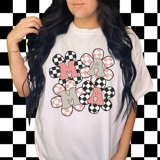 checkered floral mama comfort colors tshirt
