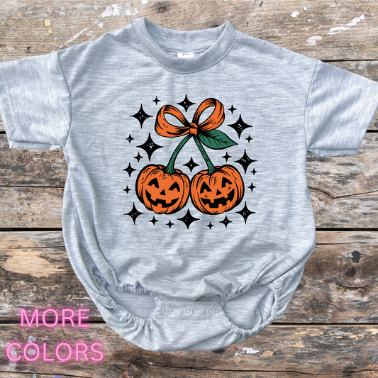 Cherry pumpkins short sleeve bubble romper