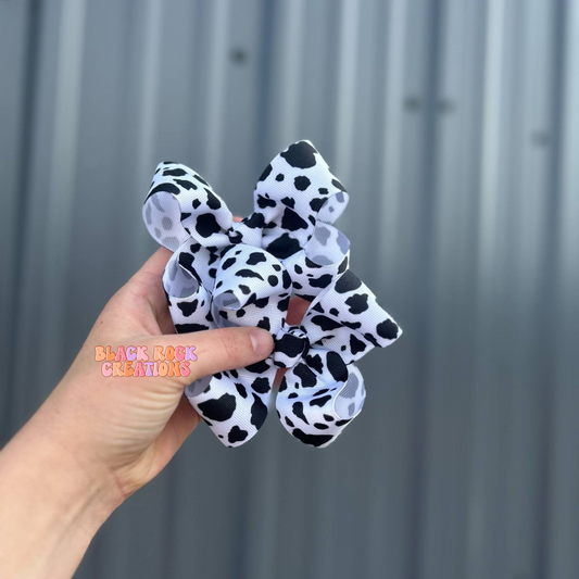 Cow print ribbon bows - piggies and singles