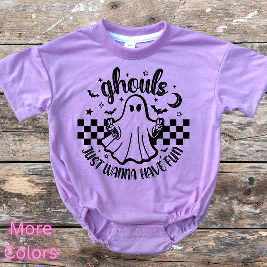 Ghouls just wanna have fun short sleeve bubble romper