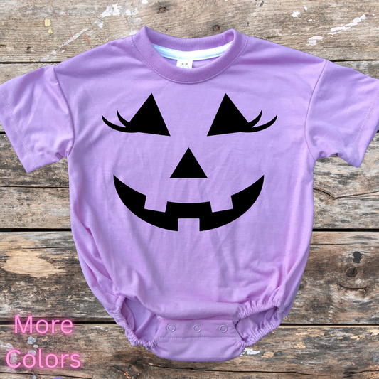 Girl pumpkin face short sleeve bubble romper