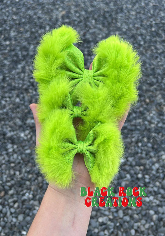 Your a mean one lime green holo fur bow - multiple styles