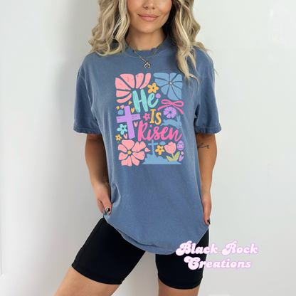 He is risen floral comfort colors tshirt