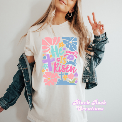 He is risen floral comfort colors tshirt