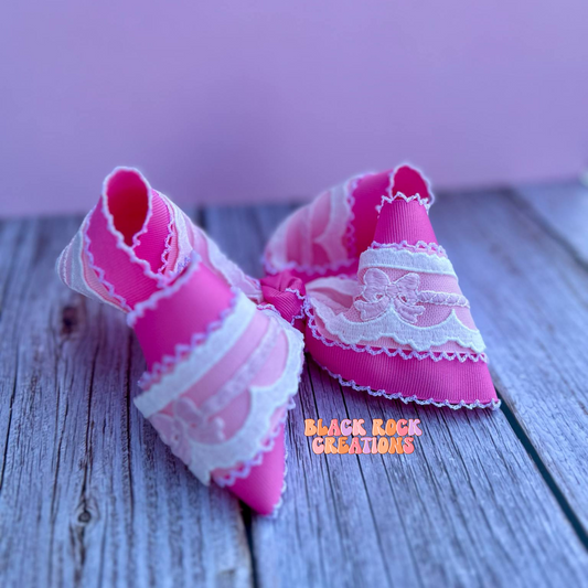 OOAK Pink moon stitch Ribbon Bow