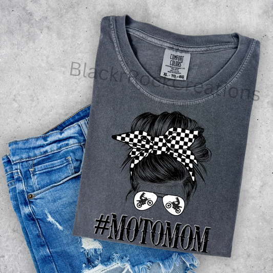 motomom messy bun comfort colors tshirt