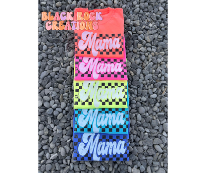 NEON checkered mama comfort colors t-shirts
