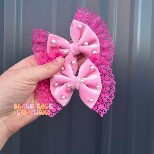 pink velvet pearl bow - valentines day
