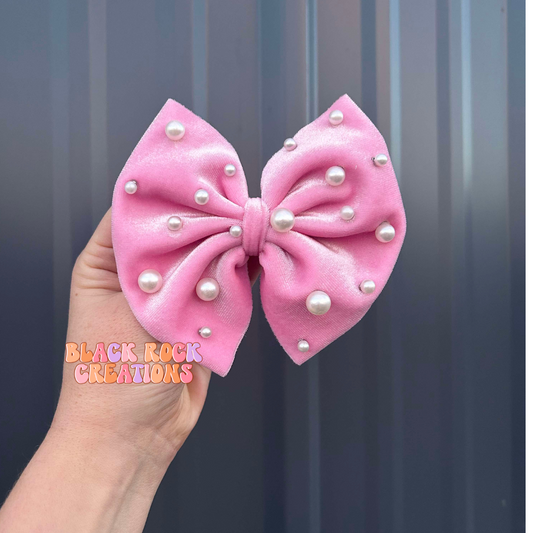 pink velvet with pearls bow - valentines day