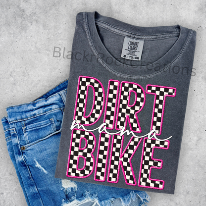 pink checkered dirt bike mom comfort colors tshirt