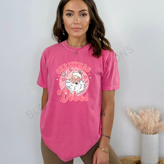 Pink Christmas vibes comfort colors t-shirt