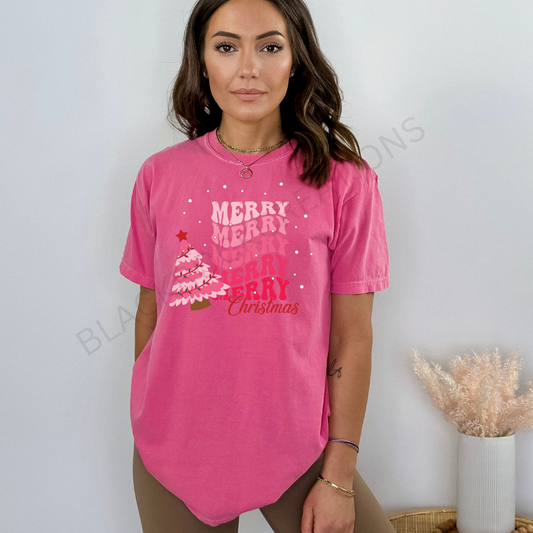 Pink Merry Christmas comfort colors t-shirt
