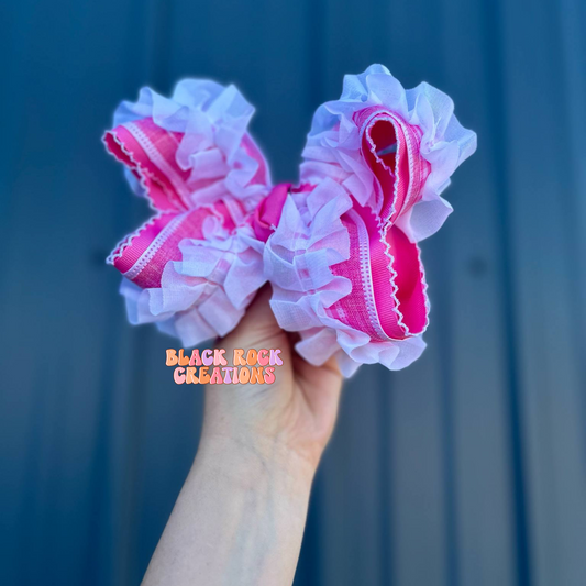 Pink ruffle ribbon bow 6"