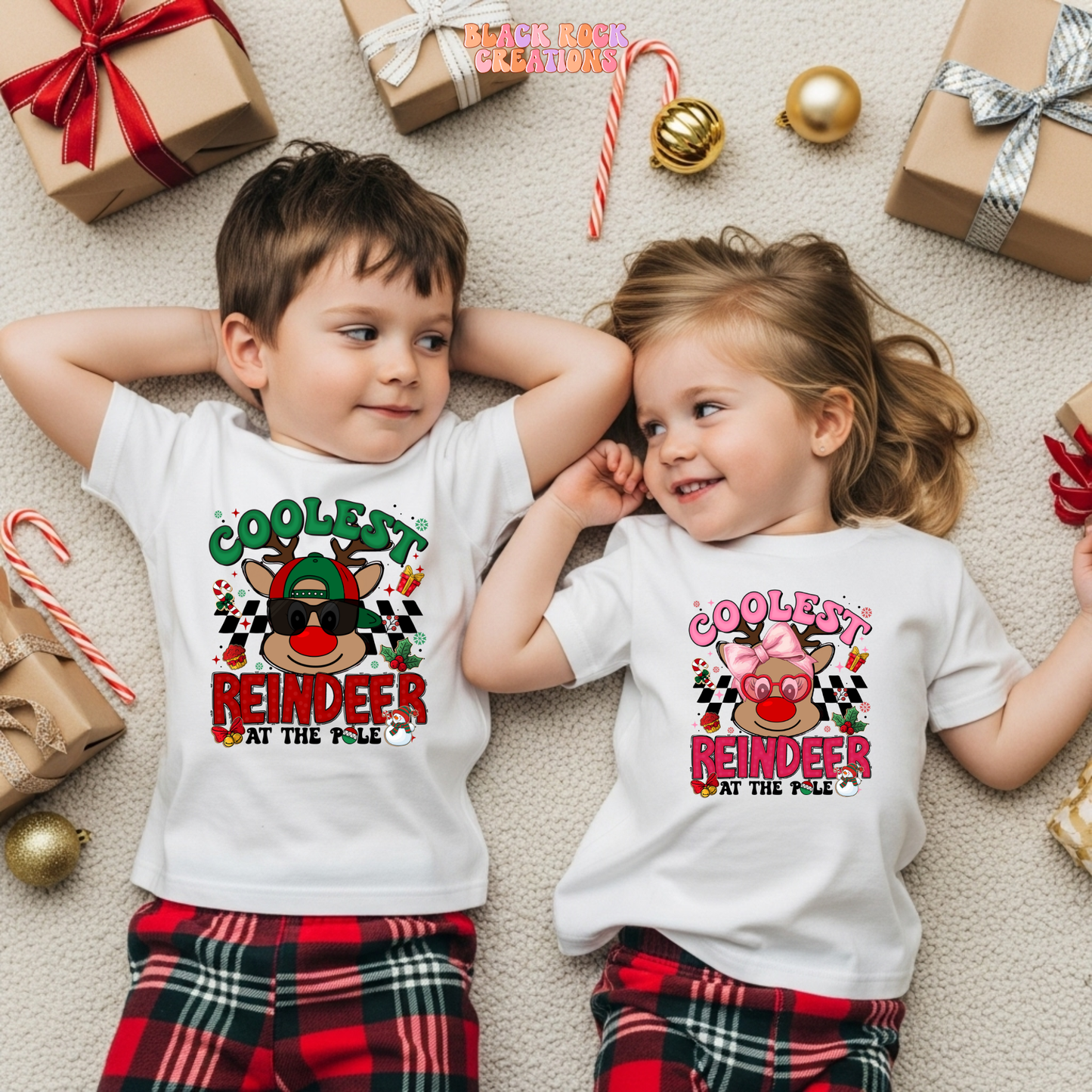 Coolest reindeer matching toddler tee