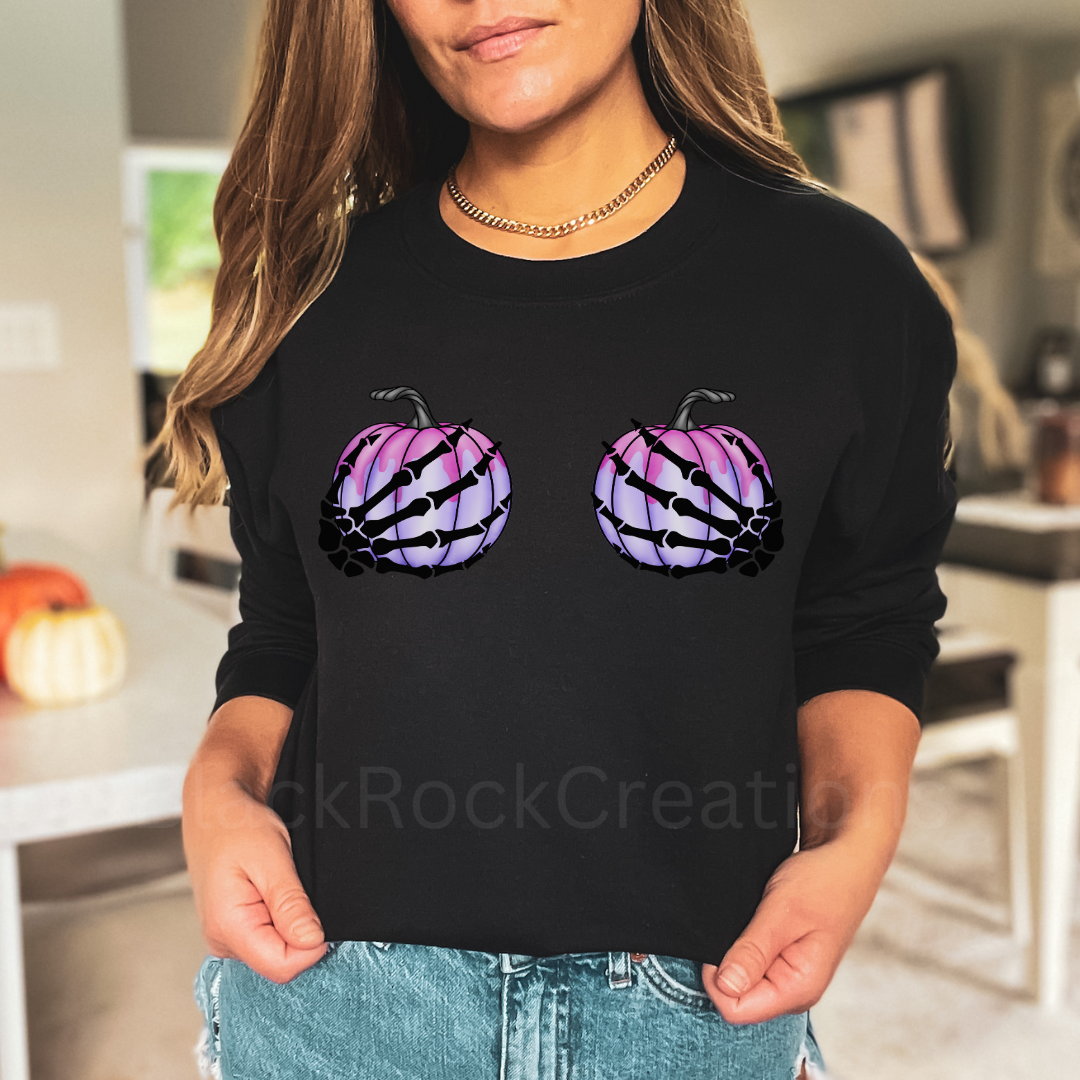 skeleton pumpkin hands sweatshirt