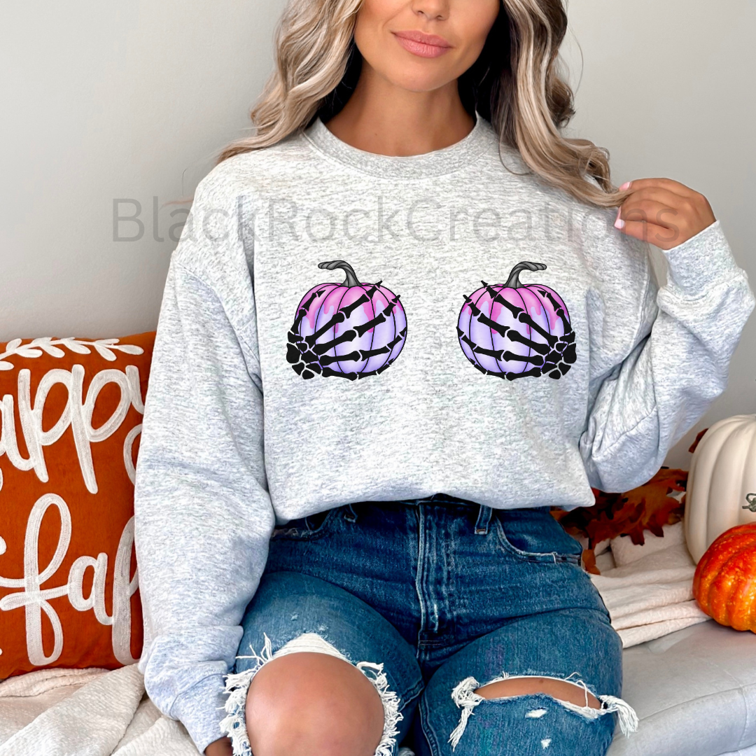 skeleton pumpkin hands sweatshirt