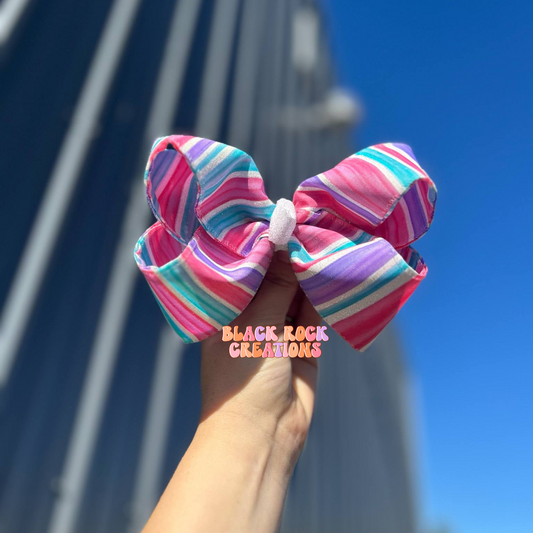 Summer stripes ribbon bow 5.5"